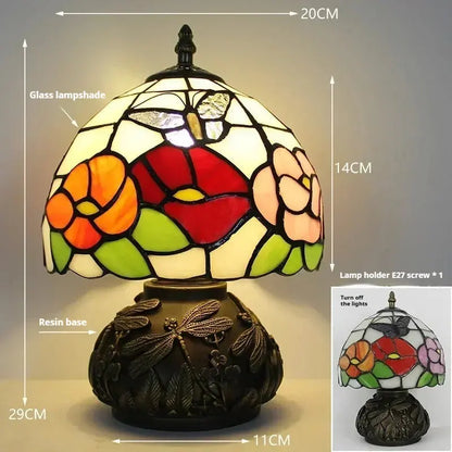 8inch 20cm Stained Glass Flower Lampshade Vintage Tiffany Table Lamp - CTL