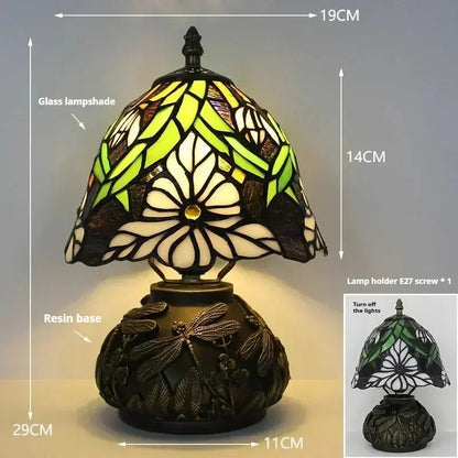 8inch 20cm Stained Glass Flower Lampshade Vintage Tiffany Table Lamp - CTL