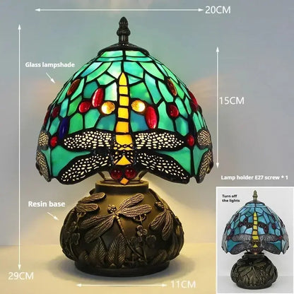 8inch 20cm Stained Glass Flower Lampshade Vintage Tiffany Table Lamp - CTL