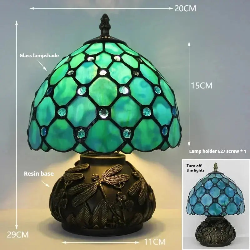8inch 20cm Stained Glass Flower Lampshade Vintage Tiffany Table Lamp - CTL