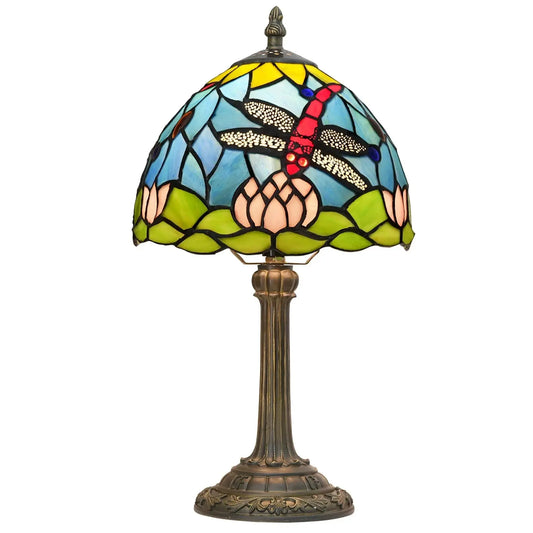 8inch 20cm Stained Glass Garden Lotus Lampshade Tiffany Dragonfly Table Lamp - CTL