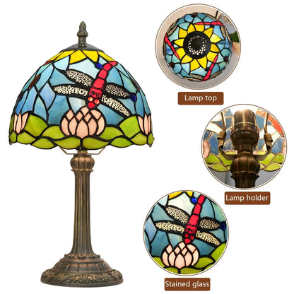 8inch 20cm Stained Glass Garden Lotus Lampshade Tiffany Dragonfly Table Lamp - CTL