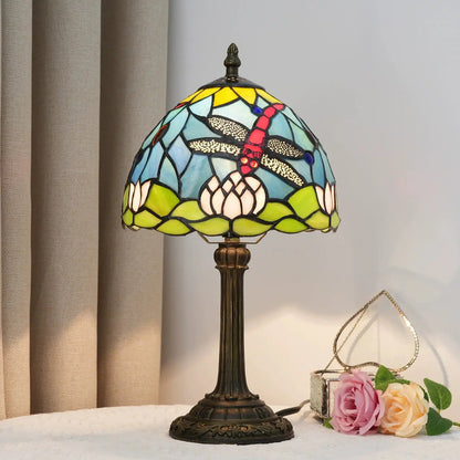 8inch 20cm Stained Glass Garden Lotus Lampshade Tiffany Dragonfly Table Lamp - CTL
