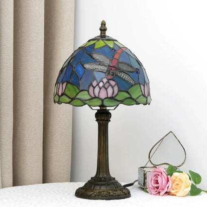8inch 20cm Stained Glass Garden Lotus Lampshade Tiffany Dragonfly Table Lamp - CTL