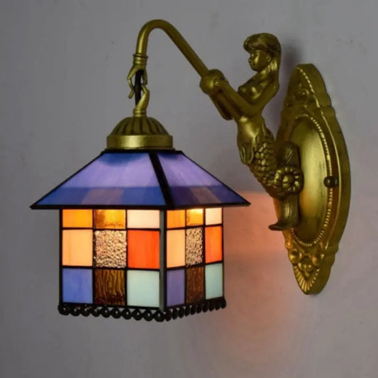 8inch Stained Glass Little House Lampshade Tiffany Wall Sconce - CTL