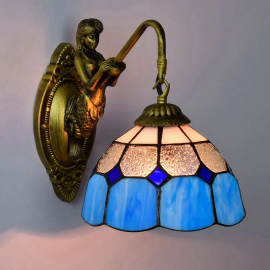 8inch Stained Glass Blue Lampshade Small Tiffany Sconce - CTL