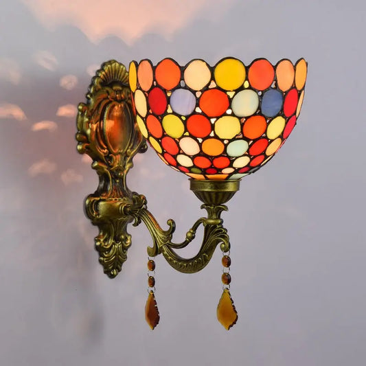 Antique Tiffany Style Lamp Stained Glass Bohemia Lampshade Wall Sconce - CTL