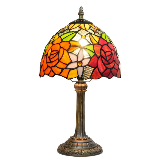 8inch 20cm Stained Glass Table Lamp Garden Rose Lampshade Tiffany Desk Lamp - CTL