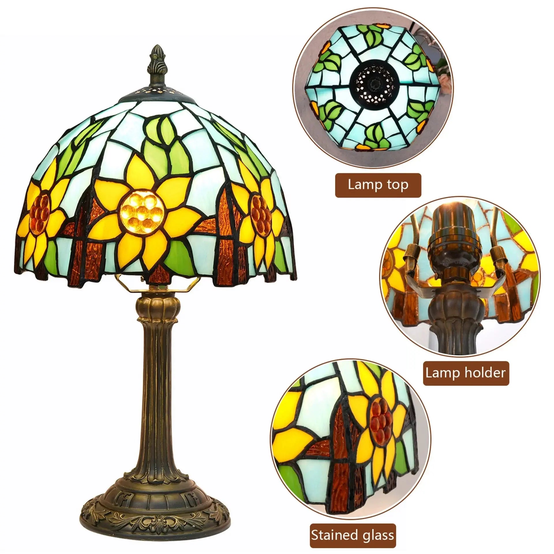 8inch 20cm Tiffany Stained Glass Garden Sunflower Lampshade Bedroom Desk Lamp - CTL