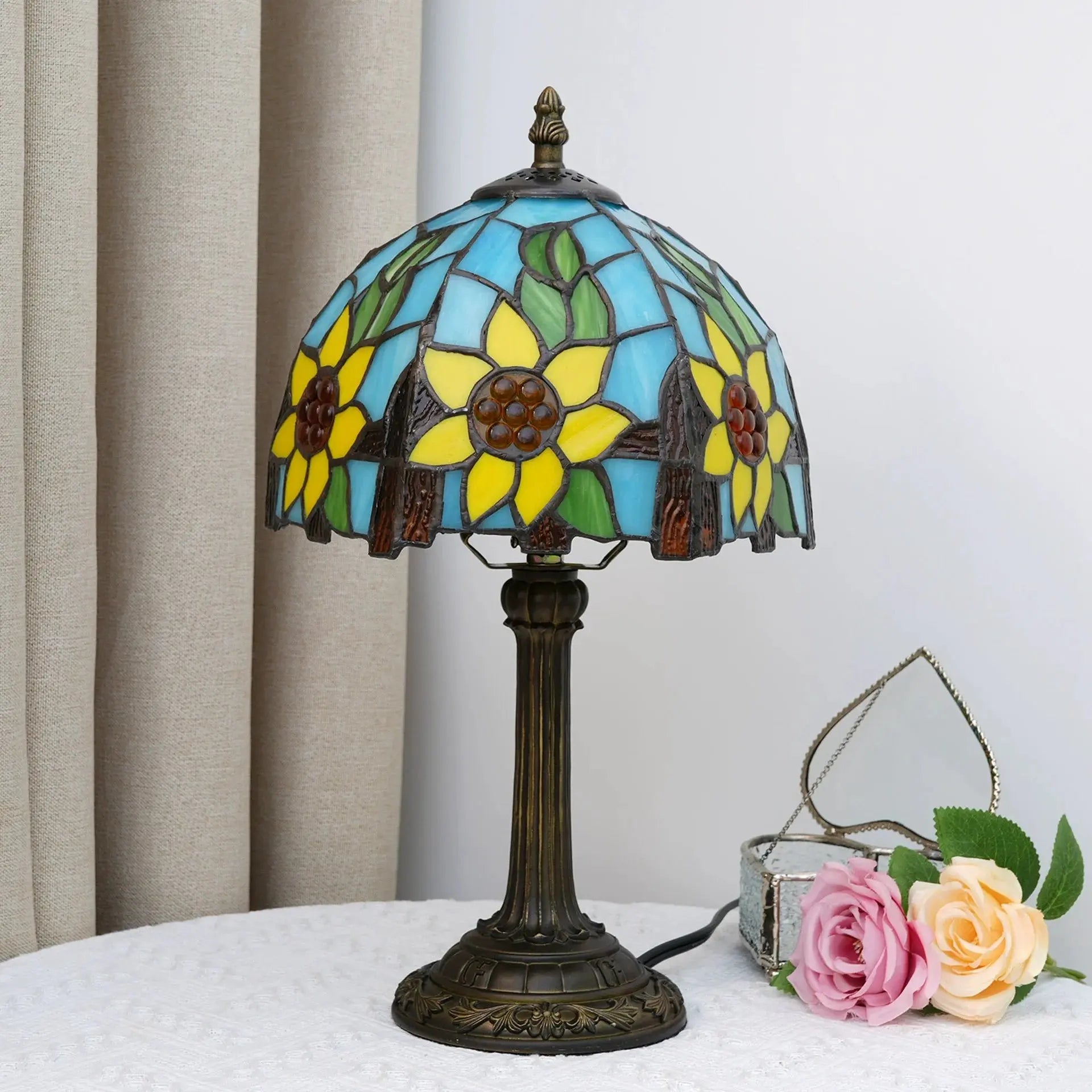 8inch 20cm Tiffany Stained Glass Garden Sunflower Lampshade Bedroom Desk Lamp - CTL