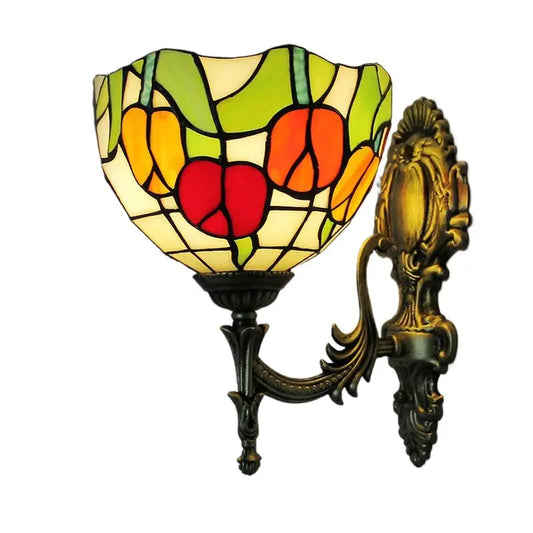 8inch 20cm Tiffany Stained Glass Red Tulip Lampshade Vintage Wall Lamp - CTL