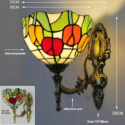 8inch 20cm Tiffany Stained Glass Red Tulip Lampshade Vintage Wall Lamp - CTL