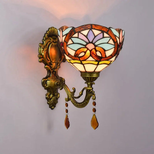 8inch Antique Tiffany Style Lamp Stained Glass Pastoral Floral Lampshade Wall Sconce - CTL
