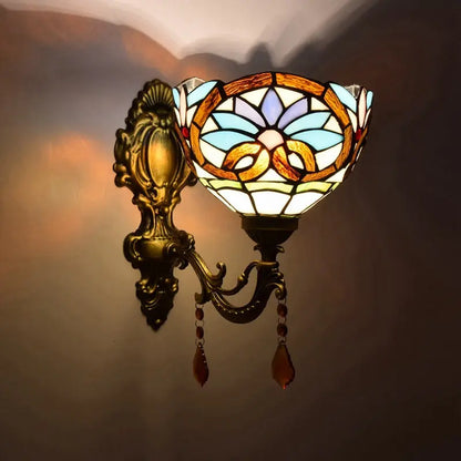 8inch Antique Tiffany Style Lamp Stained Glass Pastoral Floral Lampshade Wall Sconce - CTL