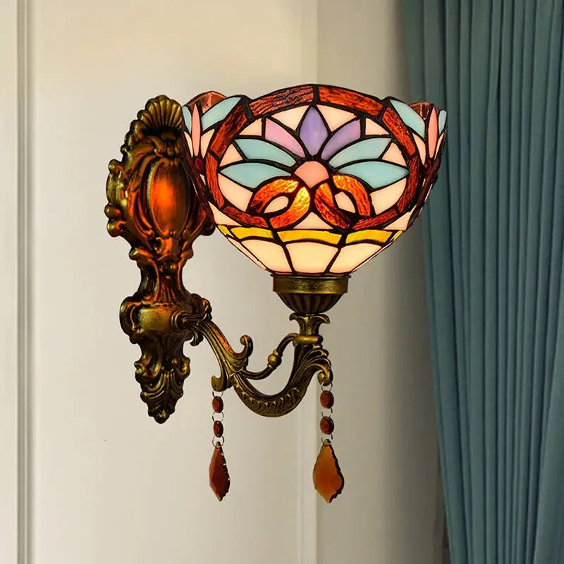 8inch Antique Tiffany Style Lamp Stained Glass Pastoral Floral Lampshade Wall Sconce - CTL