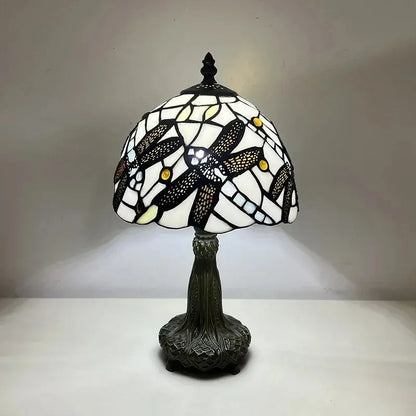 8inch 20cm Vintage Country Stained Glass Flower Dragonfly Lampshade Tiffany Table Lamp - CTL