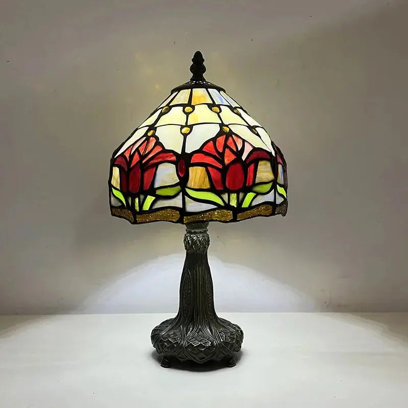 8inch 20cm Vintage Country Stained Glass Flower Dragonfly Lampshade Tiffany Table Lamp - CTL