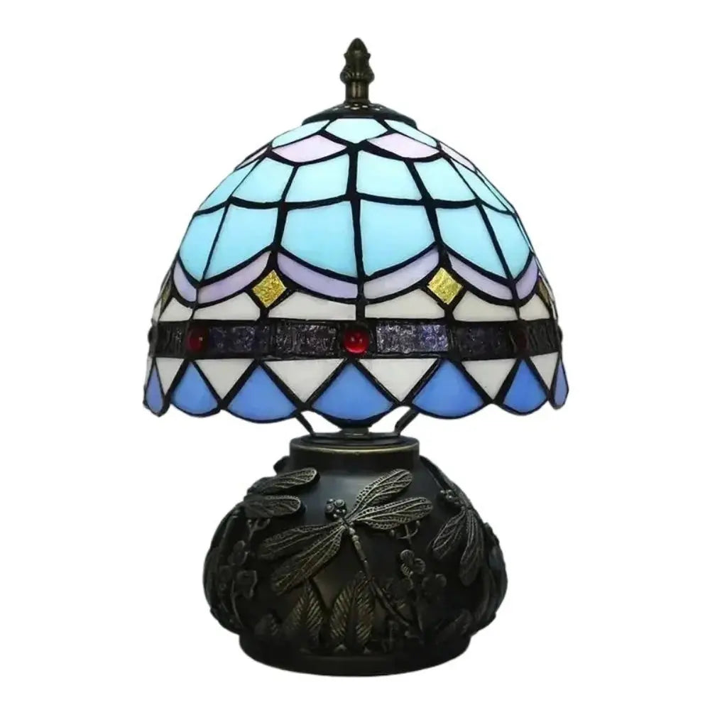 8inch 20cm Vintage Stained Glass Blue Lampshade Tiffany Table Lamp
