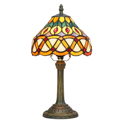 8inch Stained Glass Peacock Feather Lampshade Tiffany Style Bedside Table Lamps - CTL