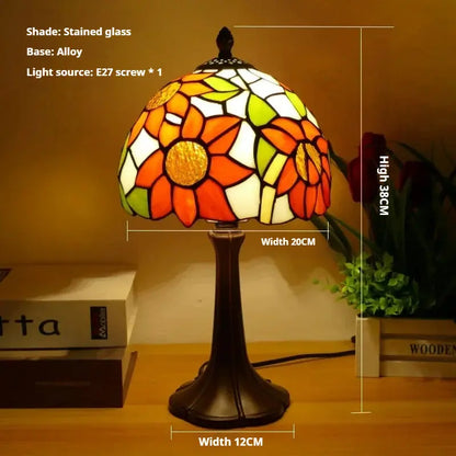 8inch 20cm Vintage Stained Glass Sunflower Pastoral Lampshade Tiffany Table Lamp - CTL