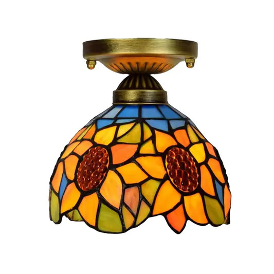 8inch Small Stained Glass Sunflower Tiffany Glass Ceiling Light - CTL