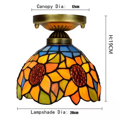 8inch Small Stained Glass Sunflower Tiffany Glass Ceiling Light - CTL