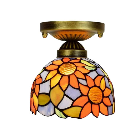 8inch Stained Glass Sunflower Small Tiffany Glass Ceiling Light - CTL