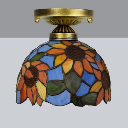 8inch Stained Glass Sunflower Small Tiffany Glass Ceiling Light - CTL