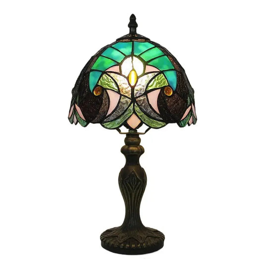 8inch Retro Stained Glass Flower Floral Lampshade Green Tiffany Table Lamp - CTL