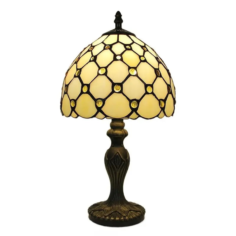 8inch Retro Stained Glass Bead Beige Lampshade Vintage Tiffany Table Lamps - CTL