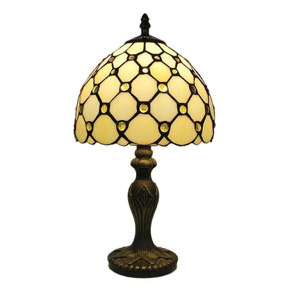 8inch Retro Stained Glass Bead Beige Lampshade Vintage Tiffany Table Lamps - CTL