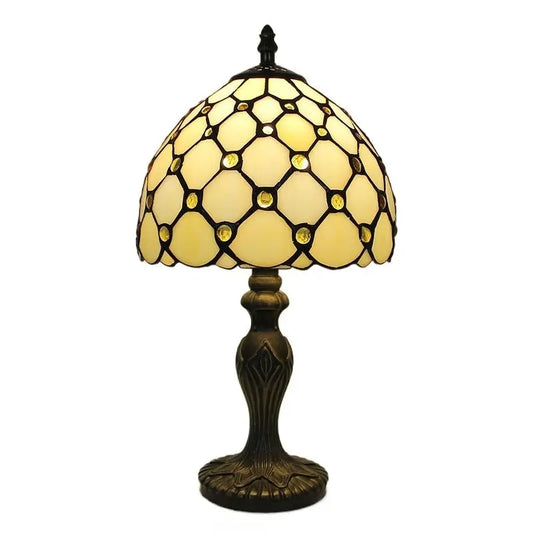 8inch Retro Stained Glass Bead Beige Lampshade Vintage Tiffany Table Lamps - CTL