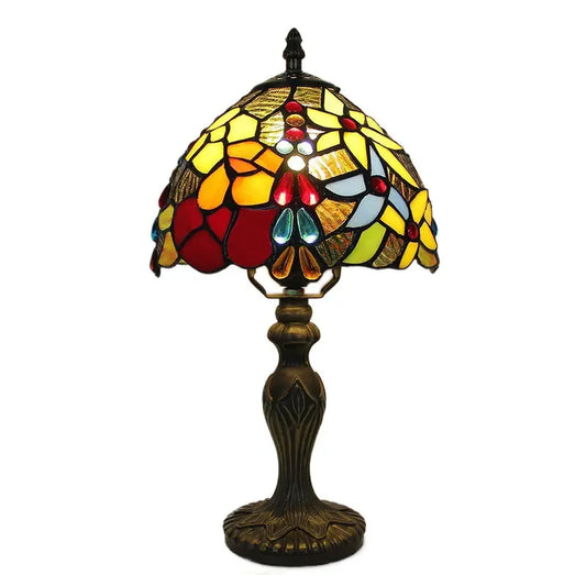 8inch Retro Bead Flower Lampshade Stained Glass Tiffany Table Lamp - CTL