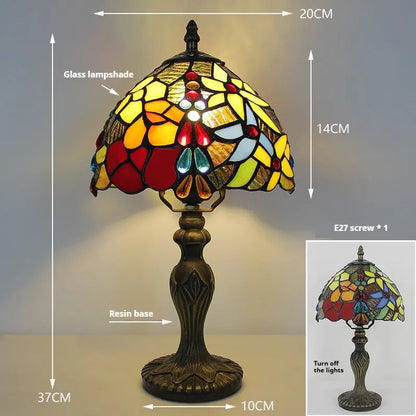 8inch Retro Bead Flower Lampshade Stained Glass Tiffany Table Lamp - CTL