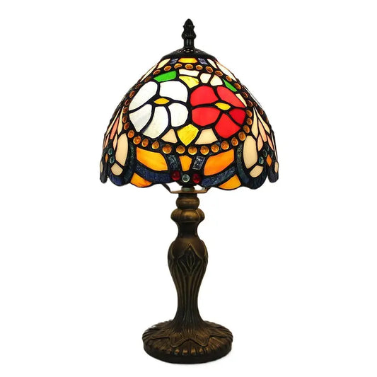 8inch Retro Tiffany Style Beads Rose Flower Lampshade Vintage Stained Glass Table Lamp - CTL