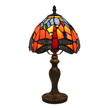 8inch Small Dragonfly Tiffany Lamp Stained Glass Blue Flower Lampshade Table Light - CTL