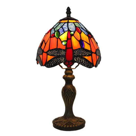 8inch Small Dragonfly Tiffany Lamp Stained Glass Blue Flower Lampshade Table Light - CTL