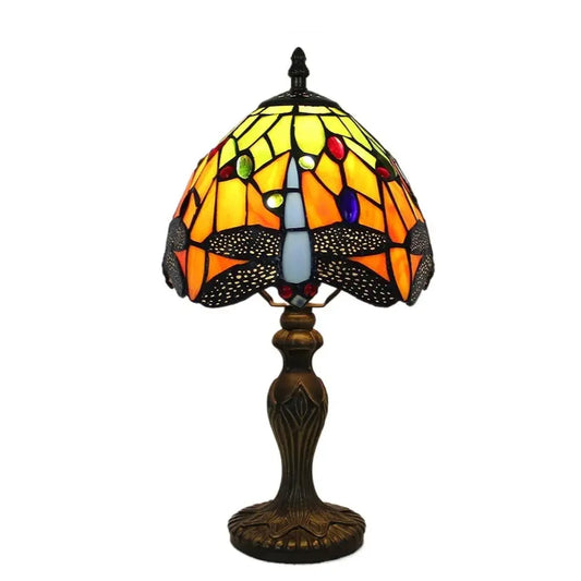 8inch Stained Glass Lampshade Small Tiffany Dragonfly Lamp Antique Table Light - CTL