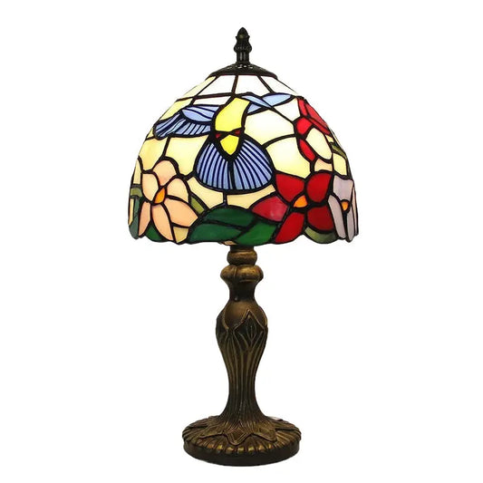 8inch Retro Stained Glass Flower Lampshade Hummingbird Tiffany Lamp Table Light - CTL