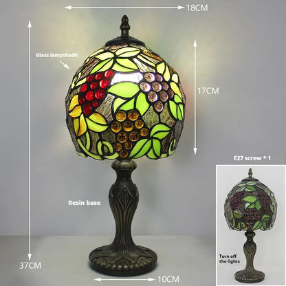 8inch Retro Stained Glass Grapes Flower Floral Lampshade Mini Tiffany Lamp Table Light - CTL