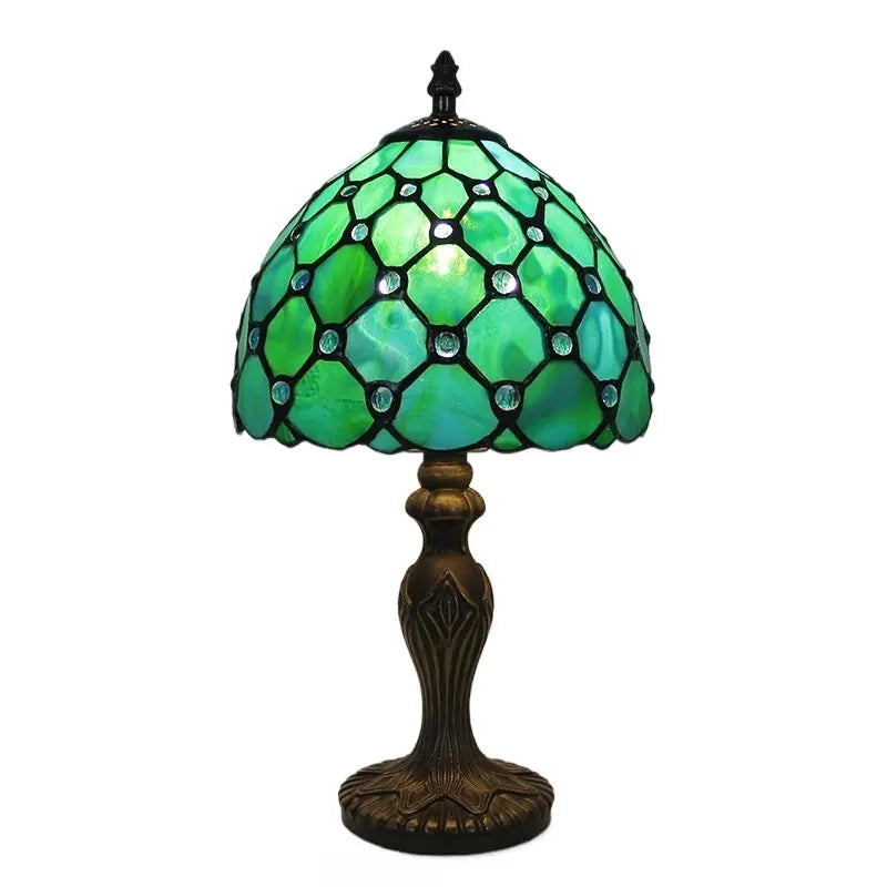 8inch Antique Stained Glass Bead Lampshade Green Tiffany Style Lamp Table Light - CTL