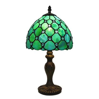 8inch Antique Stained Glass Bead Lampshade Green Tiffany Style Lamp Table Light - CTL