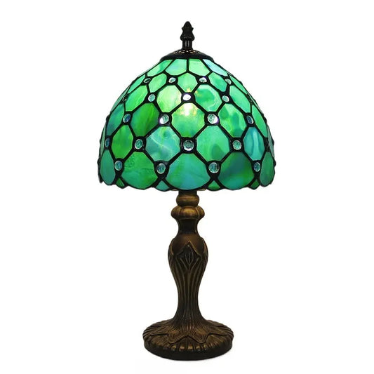 8inch Antique Stained Glass Bead Lampshade Green Tiffany Style Lamp Table Light - CTL