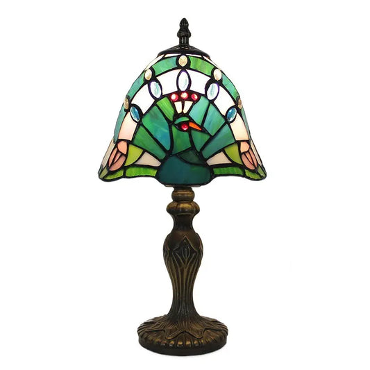 8inch Retro Stained Glass Peacock Flower Lampshade Tiffany Side Table Lamps - CTL