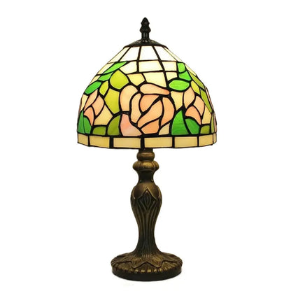 8inch Stained Glass Tiffany Style Lamp Pink Rose Lampshade Table Light - CTL
