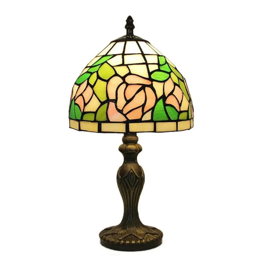 8inch Stained Glass Tiffany Style Lamp Pink Rose Lampshade Table Light - CTL