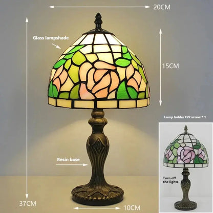 8inch Stained Glass Tiffany Style Lamp Pink Rose Lampshade Table Light - CTL