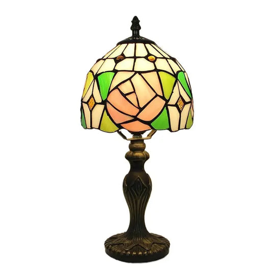 8inch Retro Stained Glass Pink Rose Floral Lampshade Original Tiffany Table Lamps - CTL