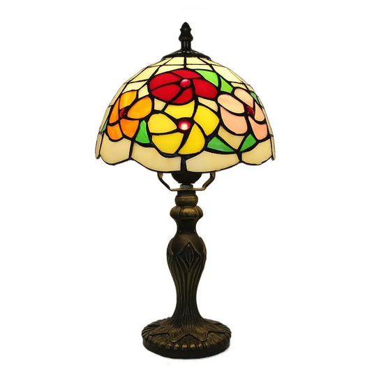 8inch Retro Stained Glass Table Lamp Flower Lampshade Tiffany Desk Light - CTL