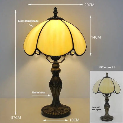 8inch Retro Stained Glass Yellow Lampshade Antique Tiffany Style Table Lamps - CTL
